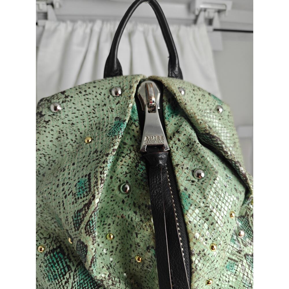 AIMEE KESTENBERG Backpack purse mint green Reptile print  black pebbled leather - Picture 9 of 16